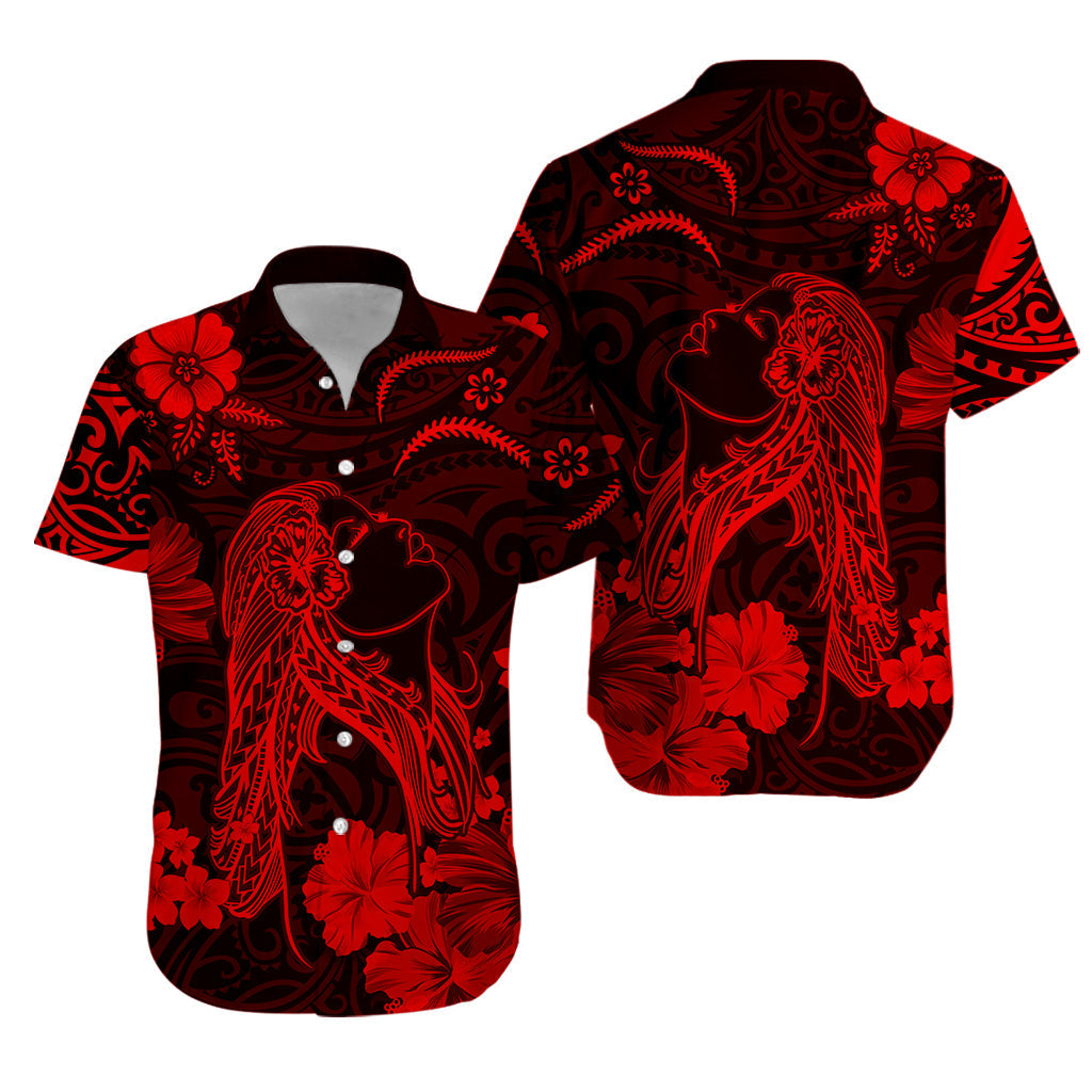 Hawaii Hawaiian Shirt Polynesia Red Beautiful Hula Girl