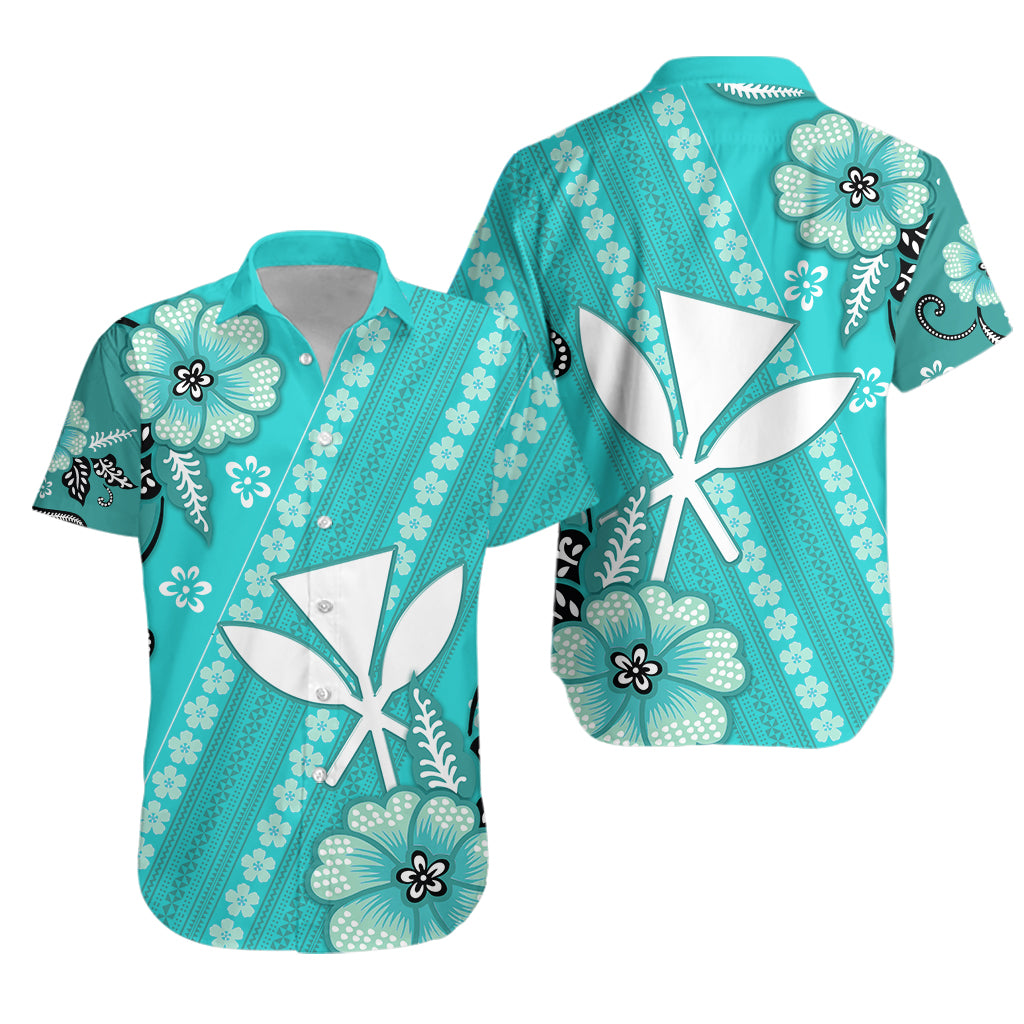 Hawaii Hawaiian Shirt Kakau Tribal Turquoise Batik Floral Ver.01