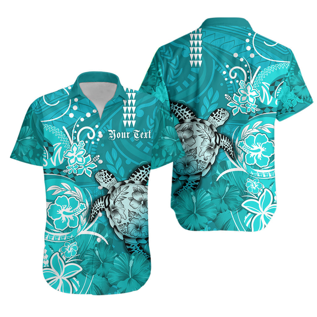 Custom Personalised Hawaii Hawaiian Shirt Polynesia Turquoise Sea Turtle Honu and Hibiscus
