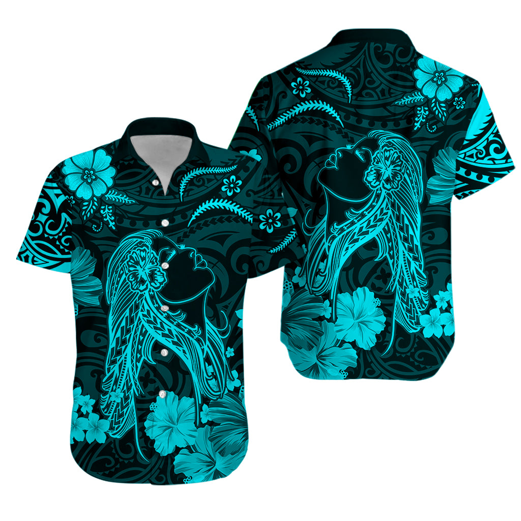 Hawaii Hawaiian Shirt Polynesia Turquoise Beautiful Hula Girl
