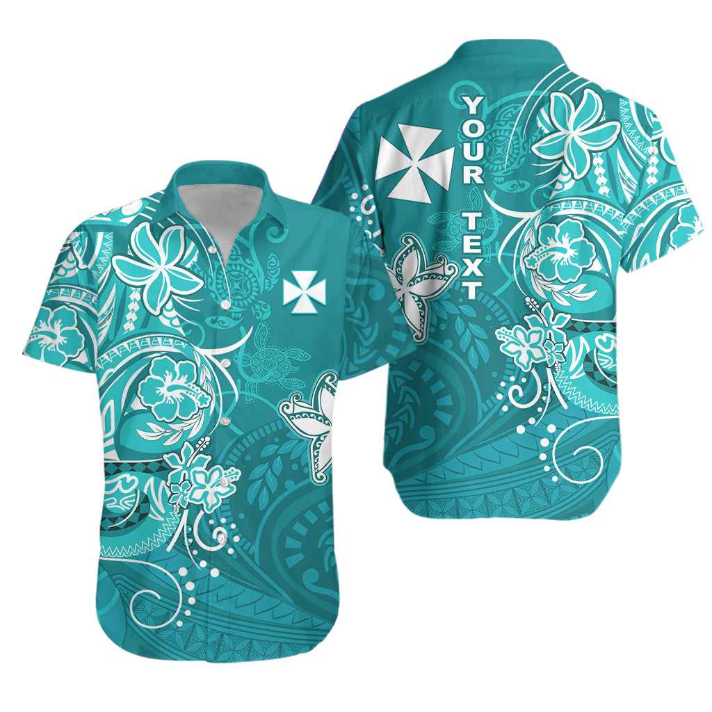 Custom Personalised Wallis et Futuna Hawaiian Shirt Polynesia Turquoise Sea Turtle and Flowers