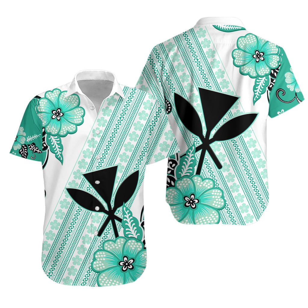 Hawaii Hawaiian Shirt Kakau Tribal Turquoise Batik Floral Ver.02