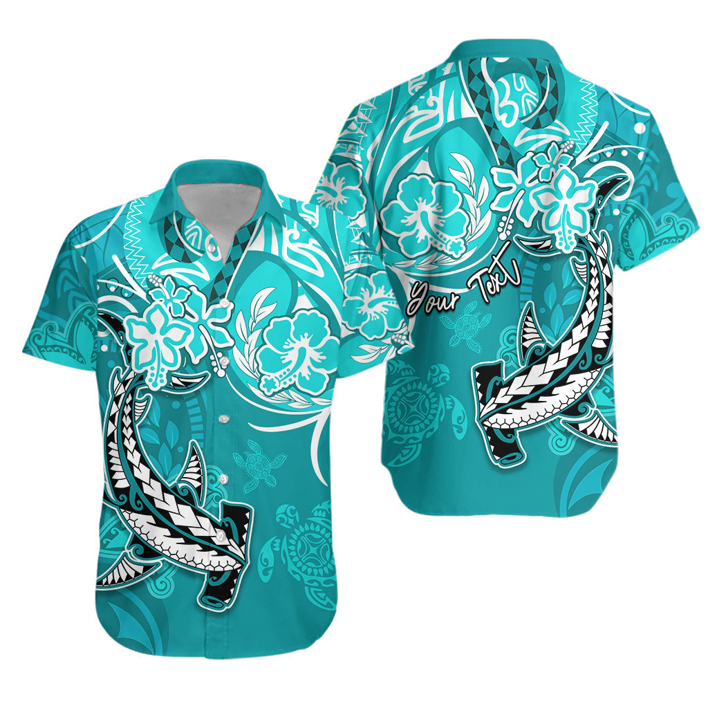 Custom Personalised Hawaii Hawaiian Shirt Polynesia Turquoise Sea Turtle Honu and Hammerhead Shark