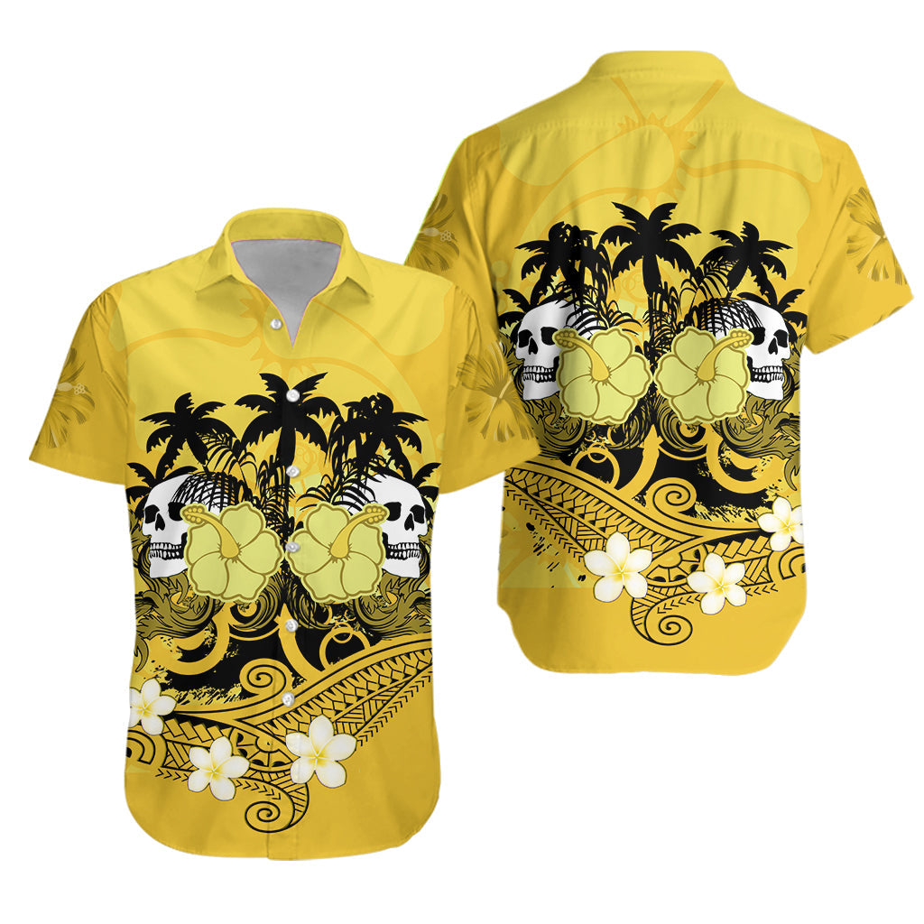 Hawaii Skull Hawaiian Shirt Mysterious Polynesia and Yellow Flowers