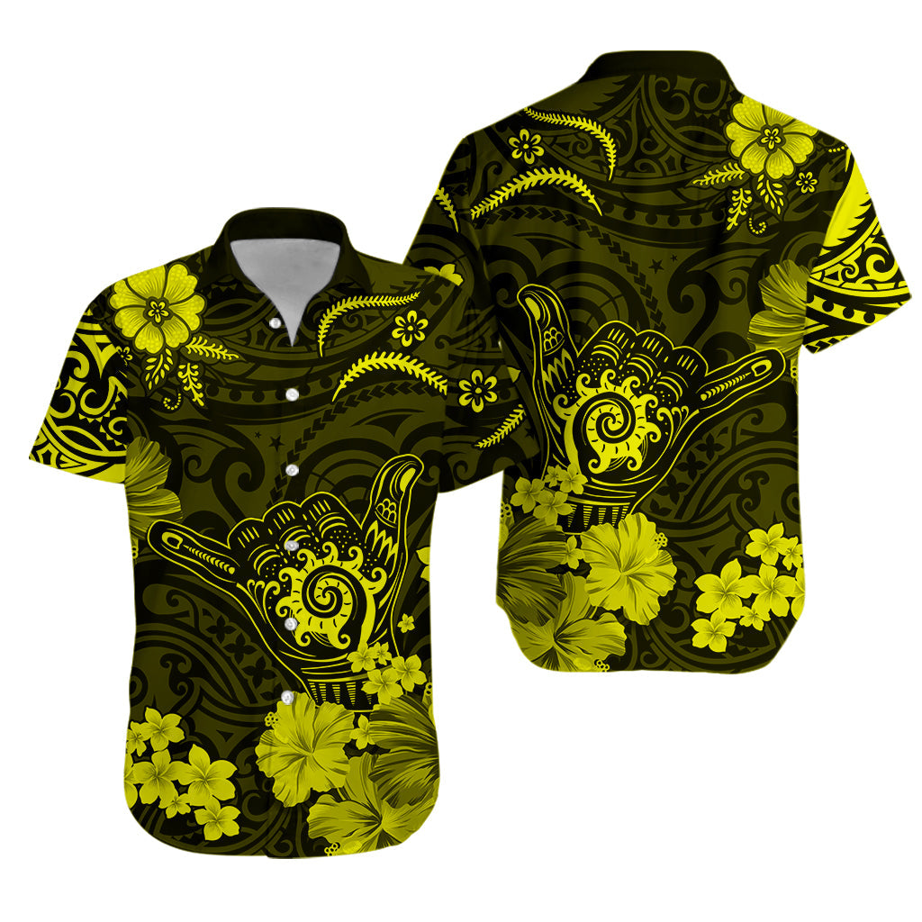 Hawaii Hawaiian Shirt Polynesia Yellow Cool Shaka Sign