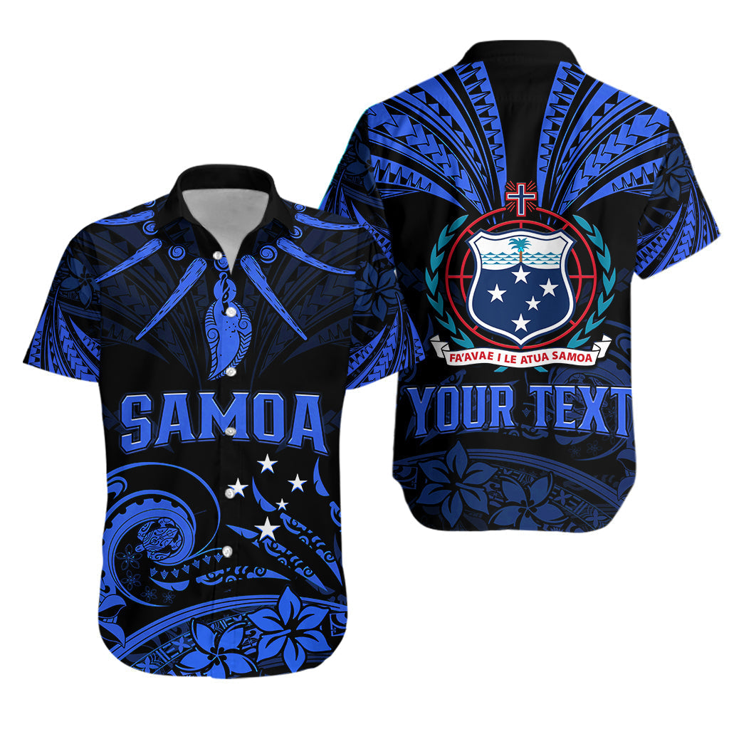 Custom Personalised Samoa Tatau Hawaiian Shirt Blue Polynesian Ula Nifo