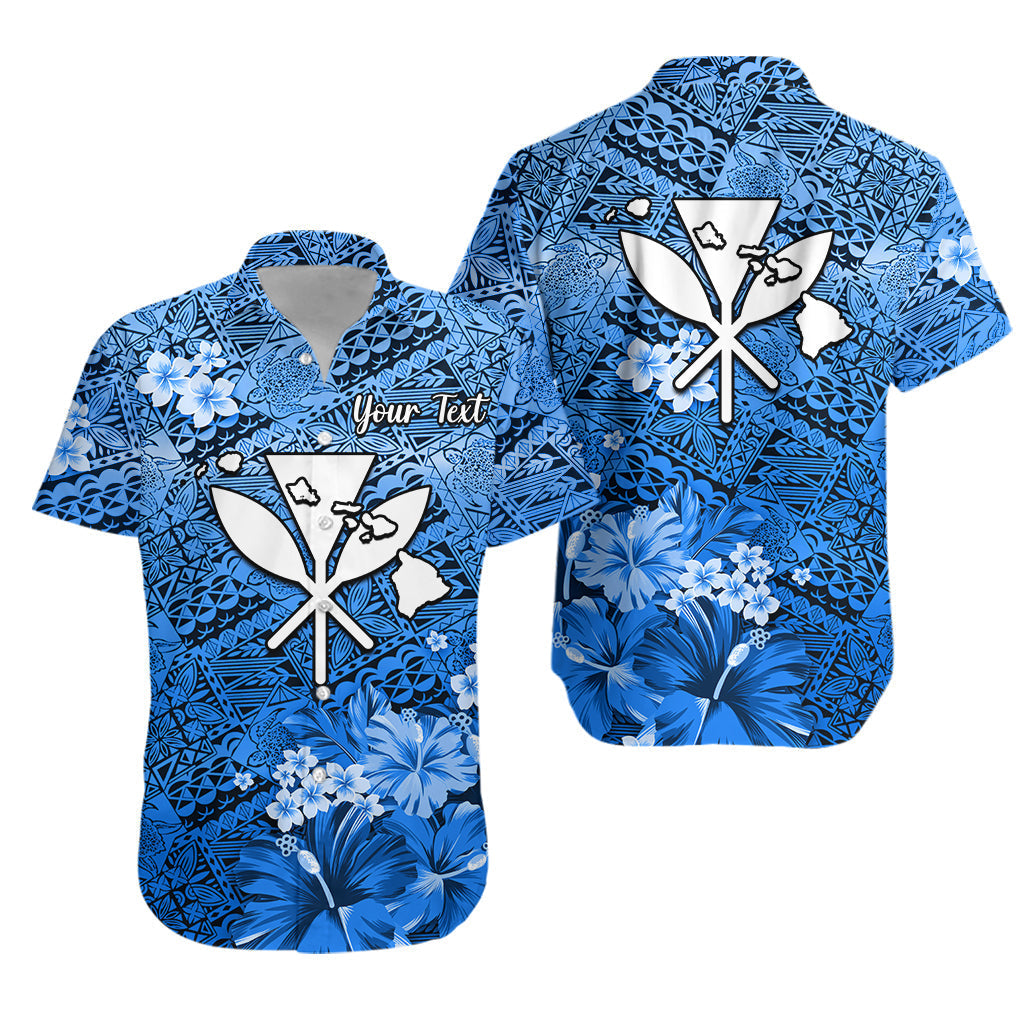 Custom Personalised Hawaii Hawaiian Shirt Map and Turtle Blue Flowers