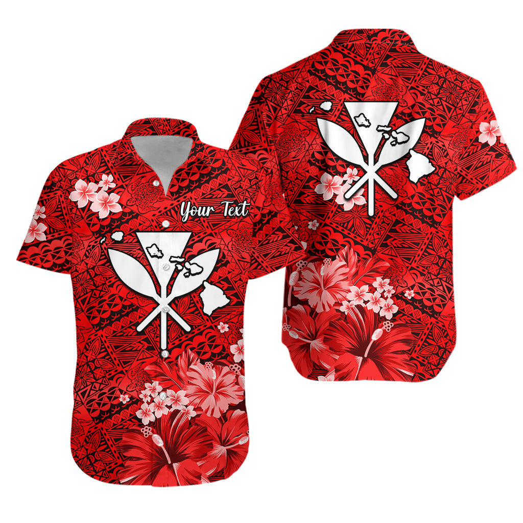 Custom Personalised Hawaii Hawaiian Shirt Map and Turtle Red Flowers
