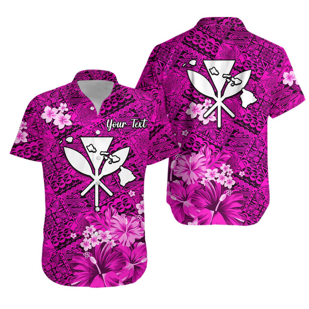 Custom Personalised Hawaii Hawaiian Shirt Map and Turtle Pink Flowers
