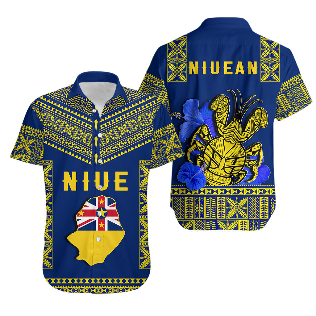 Niue Hawaiian Shirt Happy Constitution Day Niuean Hiapo Crab With Map