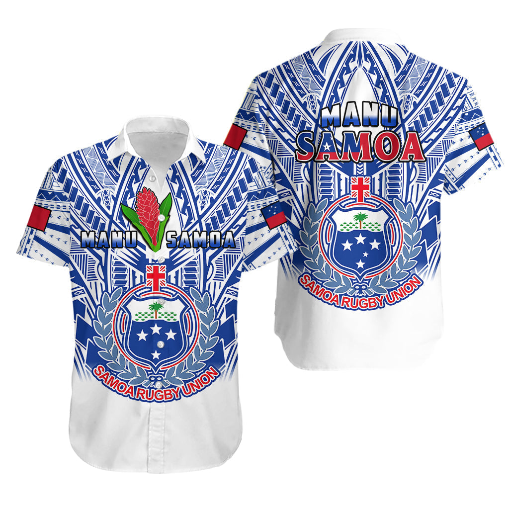 Samoa Rugby Hawaiian Shirt Manu Samoa 7s Ginger White Polynesian
