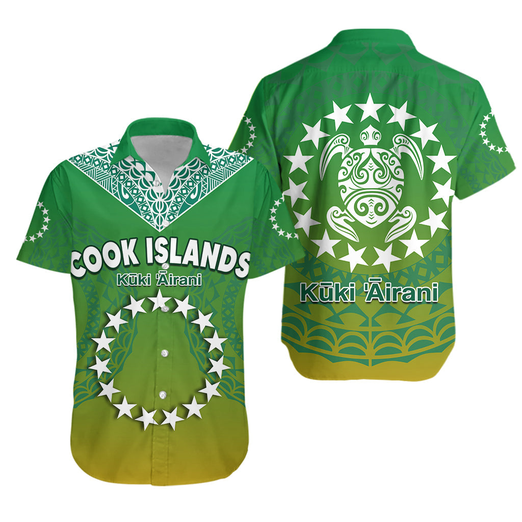 Cook Islands Hawaiian Shirt Circle Pattern Mix Sea Turtle Green Version