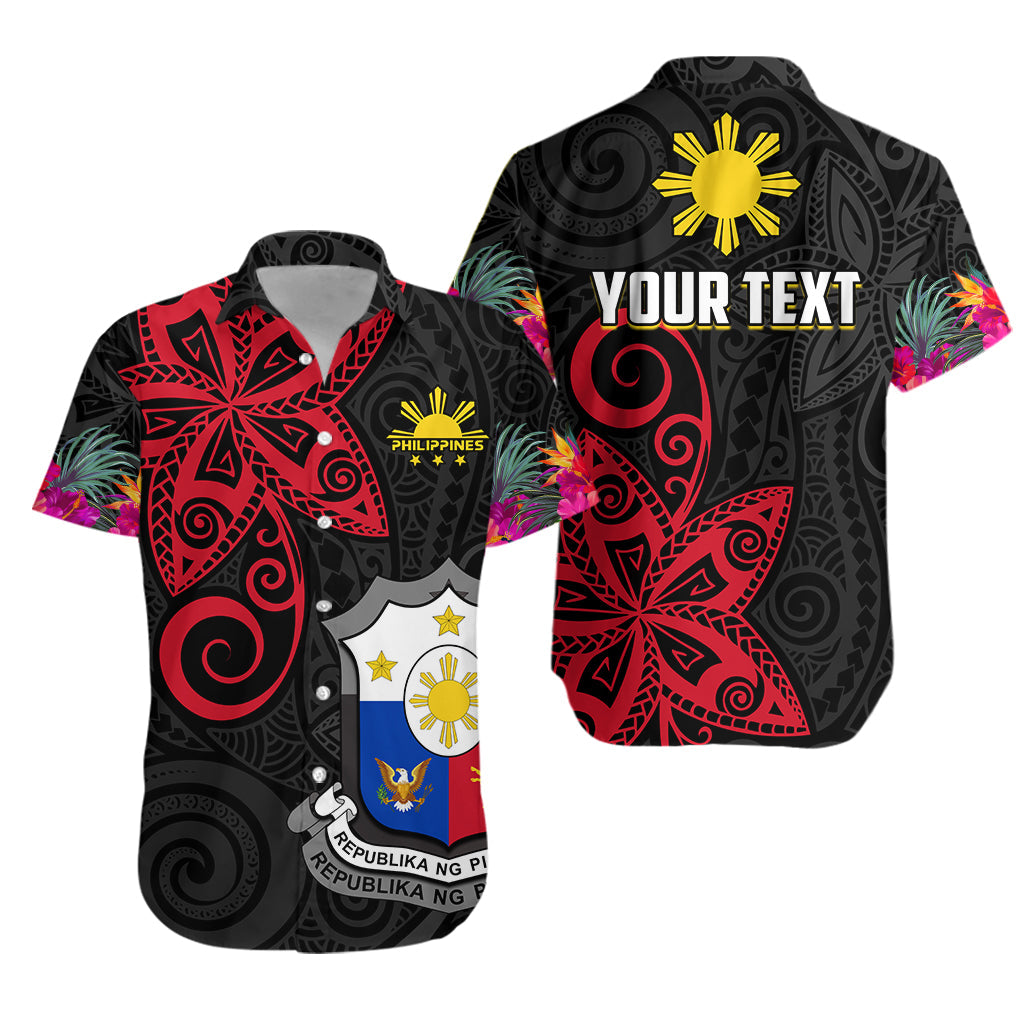 Custom Personalised Philippines Hawaiian Shirt Sun Filipino Polynesian mix Flowers Black Vibe