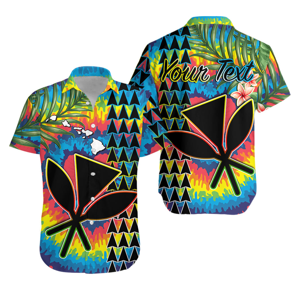 Custom Personalised Hawaii Rainbow Tie Dye Hawaiian Shirt Flowers Polynesian Hawaiian Tribal
