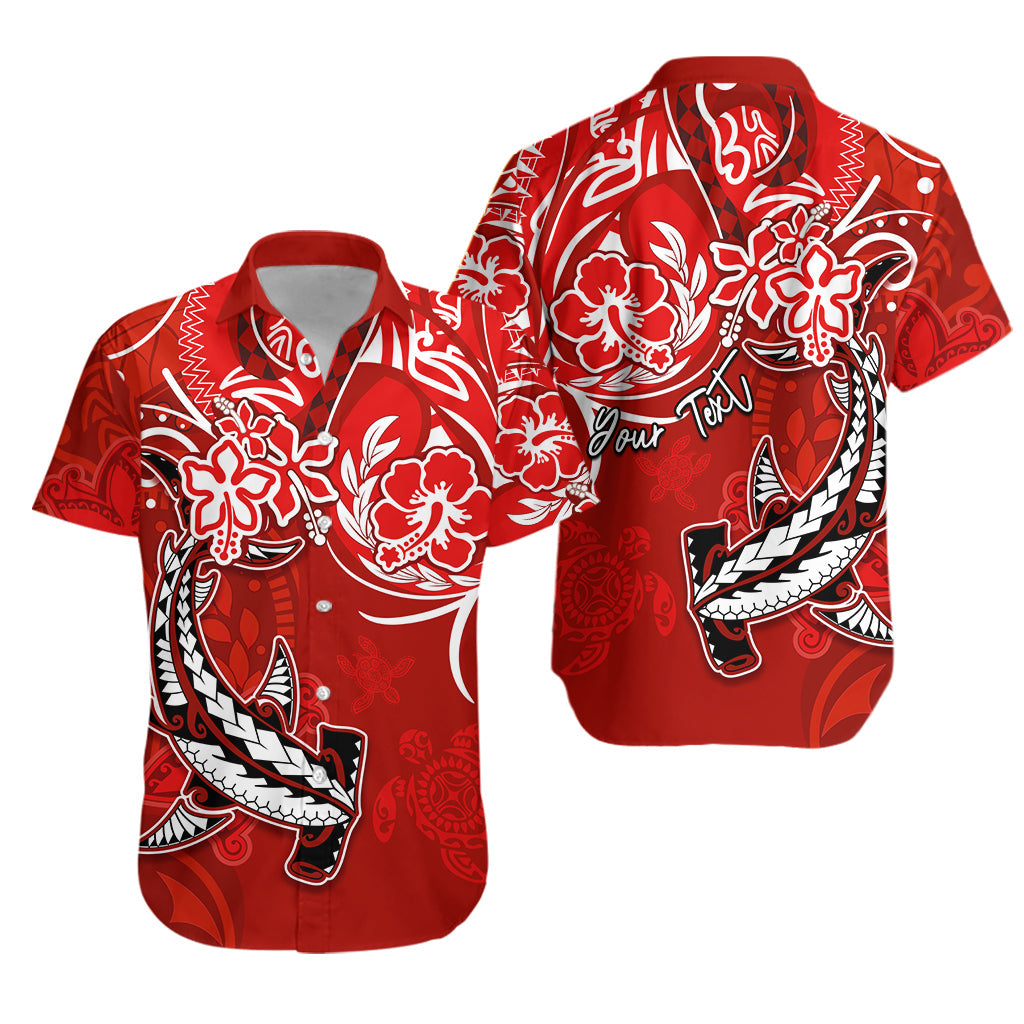 Custom Personalised Hawaii Hawaiian Shirt Polynesia Red Sea Turtle Honu and Hammerhead Shark