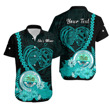 (Custom Personalised) FSM Valentine Couple Matching Outfit For Couple Combo Dress And Hawaiian Shirt Heart Love Tropical Flowers Turquoise