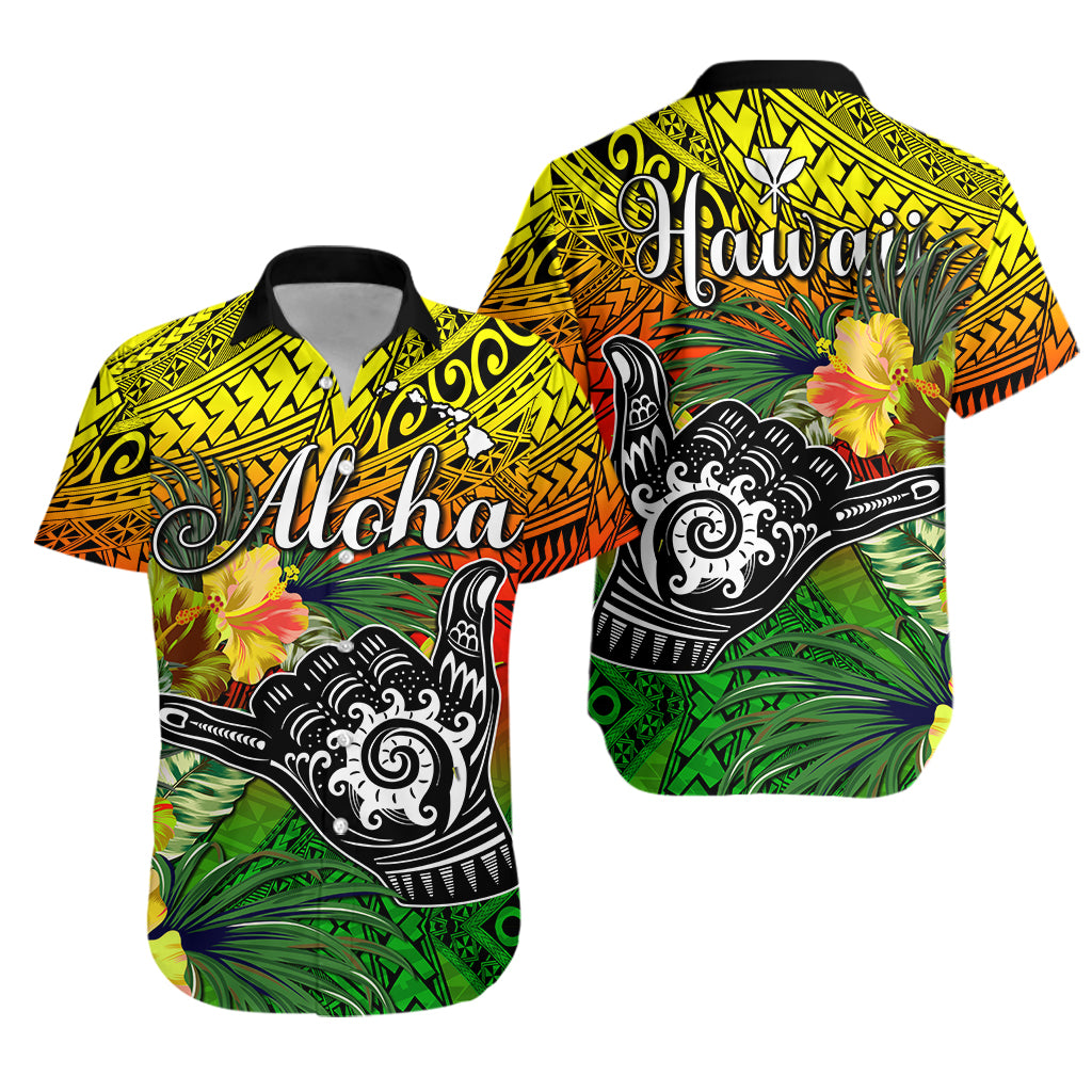 The Shaka Hawaii Hawaiian Shirt Tropical Flowers Reggae Version
