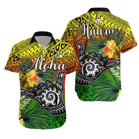 The Shaka Hawaii Hawaiian Shirt Tropical Flowers Reggae Version