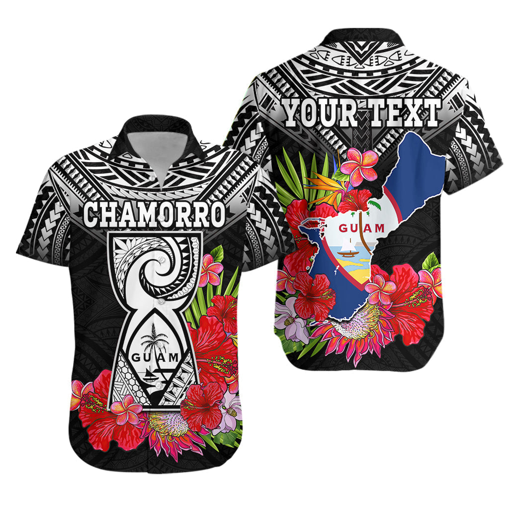 Custom Personalised Guam Chamorro Hawaiian Shirt Guaman Latte Stone Tropical Flowers Black Style