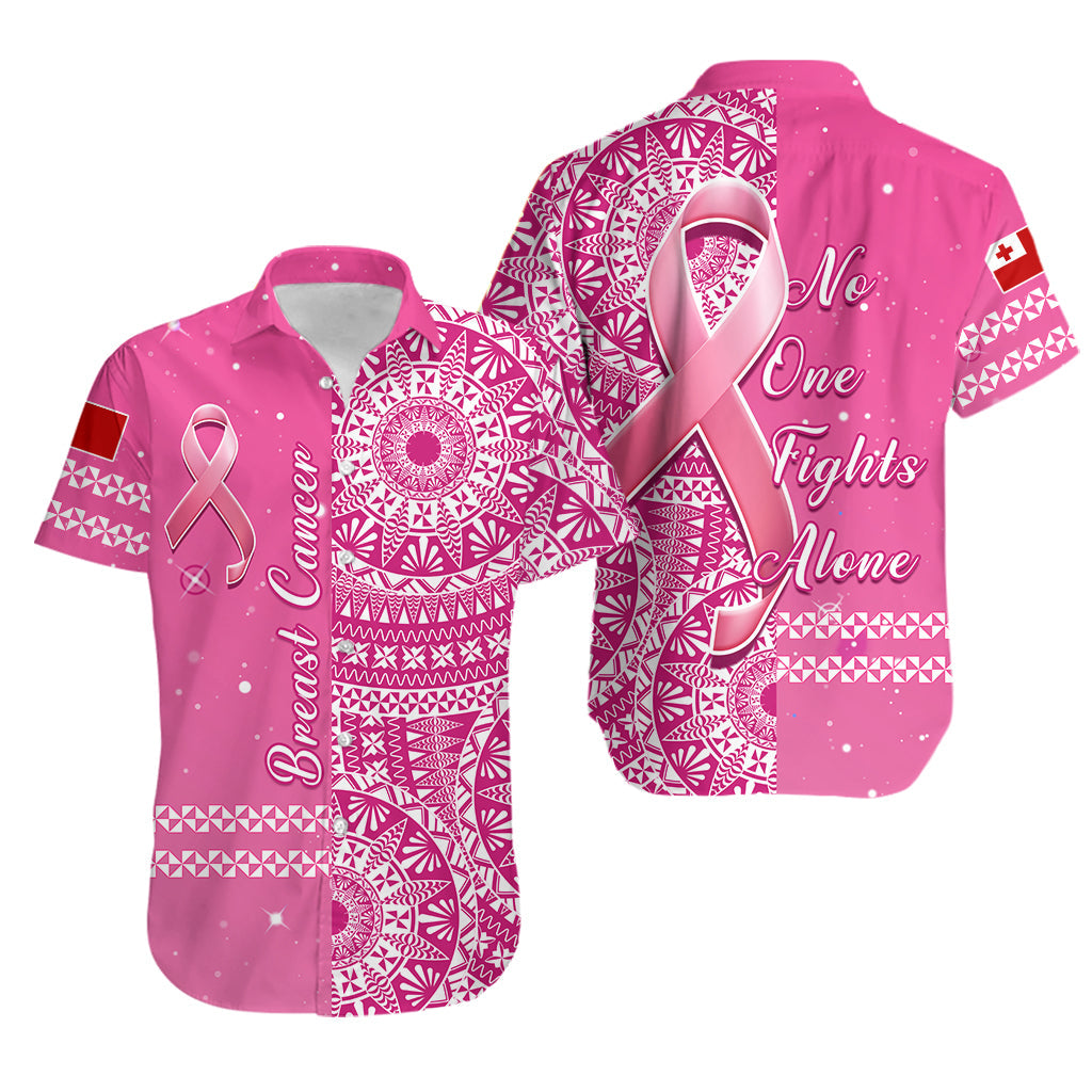 Tonga Breast Cancer Hawaiian Shirt Tongan Ngatu Pattern No One Fights Alone