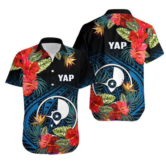 Yap State Hawaiian Shirt FSM Hibiscus Flowers Mix Polynesian