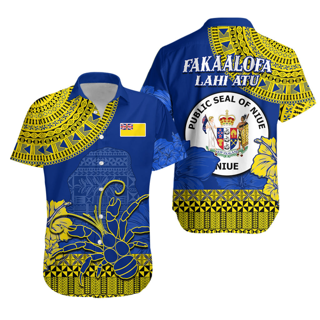 Niue Hiapo Hawaiian Shirt Rock of Polynesia Tapa Niuean Crab Happy Day