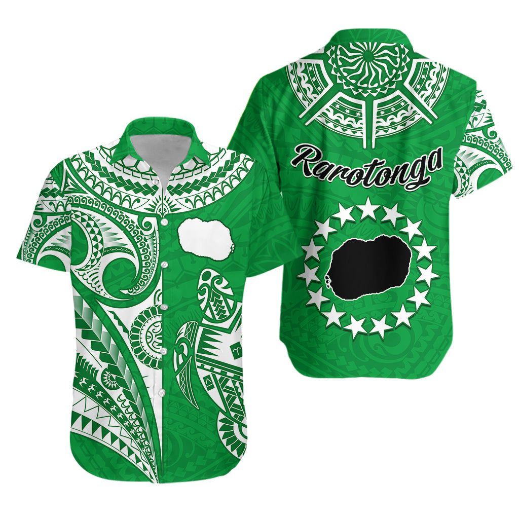 Rarotonga Cook Islands Hawaiian Shirt Turtle and Map Style Green