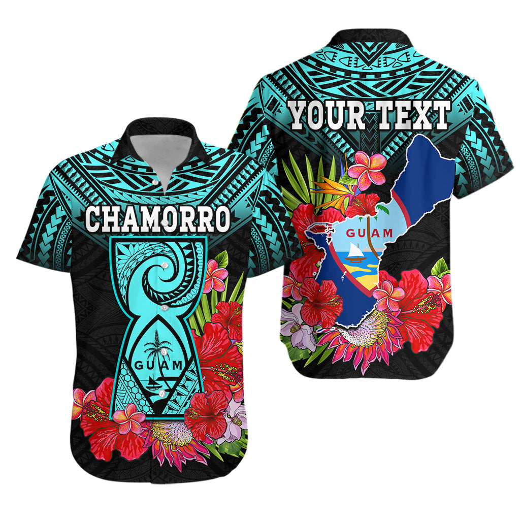 Custom Personalised Guam Chamorro Hawaiian Shirt Guaman Latte Stone Tropical Flowers Turquoise Style