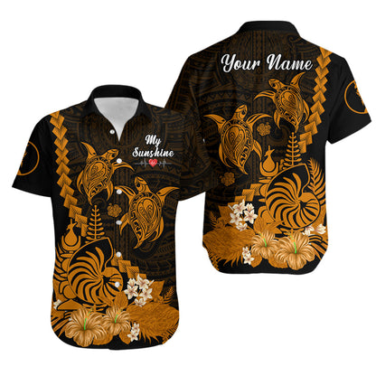 (Custom Personalised) Matching Outfits For Couples New Caledonia Valentine Couple Dress And Hawaiian Shirt My Sunshine Polynesia Turtle Gold