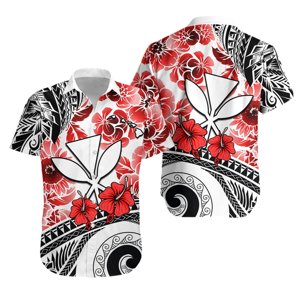 Hawaii Hawaiian Shirt Polynesian and Red Hibiscus