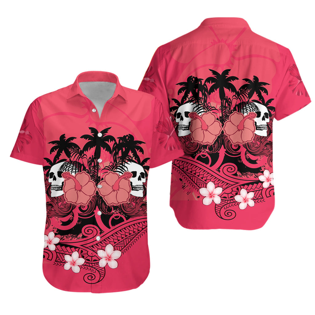 Hawaii Skull Hawaiian Shirt Mysterious Polynesia and Pink Flowers