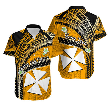 (Custom Personalised) Matching Outfits For Couples Wallis And Futuna Combo Dress And Hawaiian Shirt Plumeria Flowers With Gold Polynesian Pattern