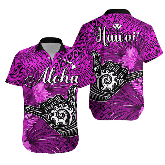 The Shaka Hawaii Hawaiian Shirt Tropical Flowers Purple Version