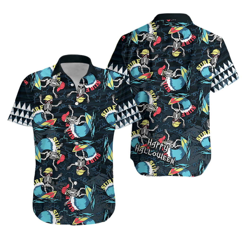 Hawaii Skeleton Surf Hawaiian Shirt Halloween Hawaiian Tribal