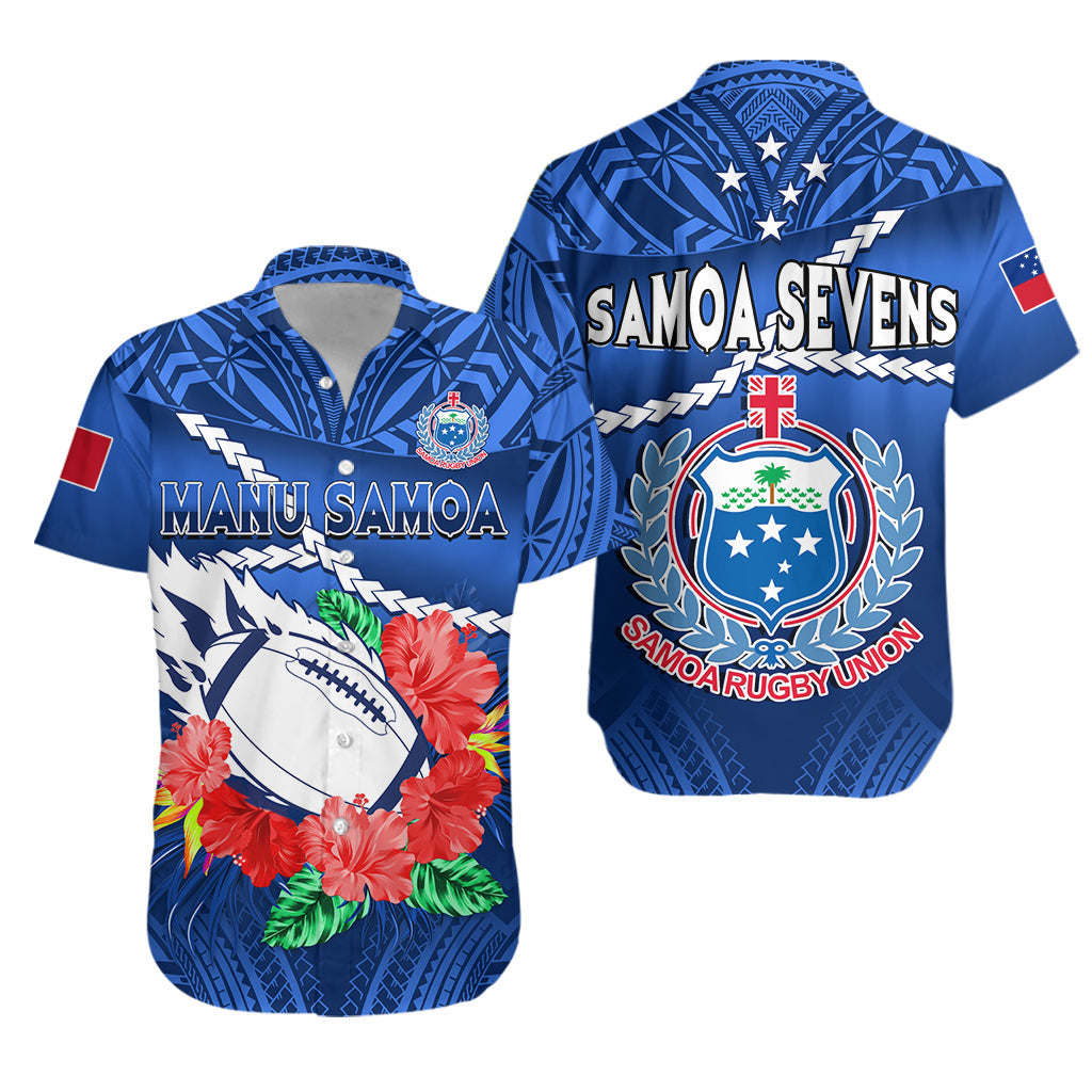 Samoa Rugby Hawaiian Shirt Manu Samoa Polynesian Hibiscus Blue Style