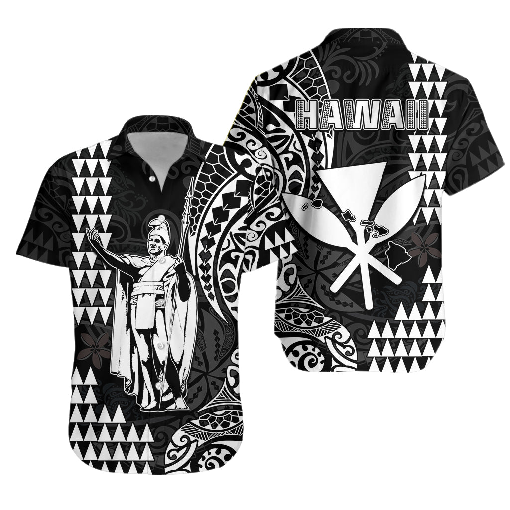 Hawaii Day Kakau Hawaiian Shirt Proud To Be Hawaiian Black King Kamehameha and Kanaka Maoli