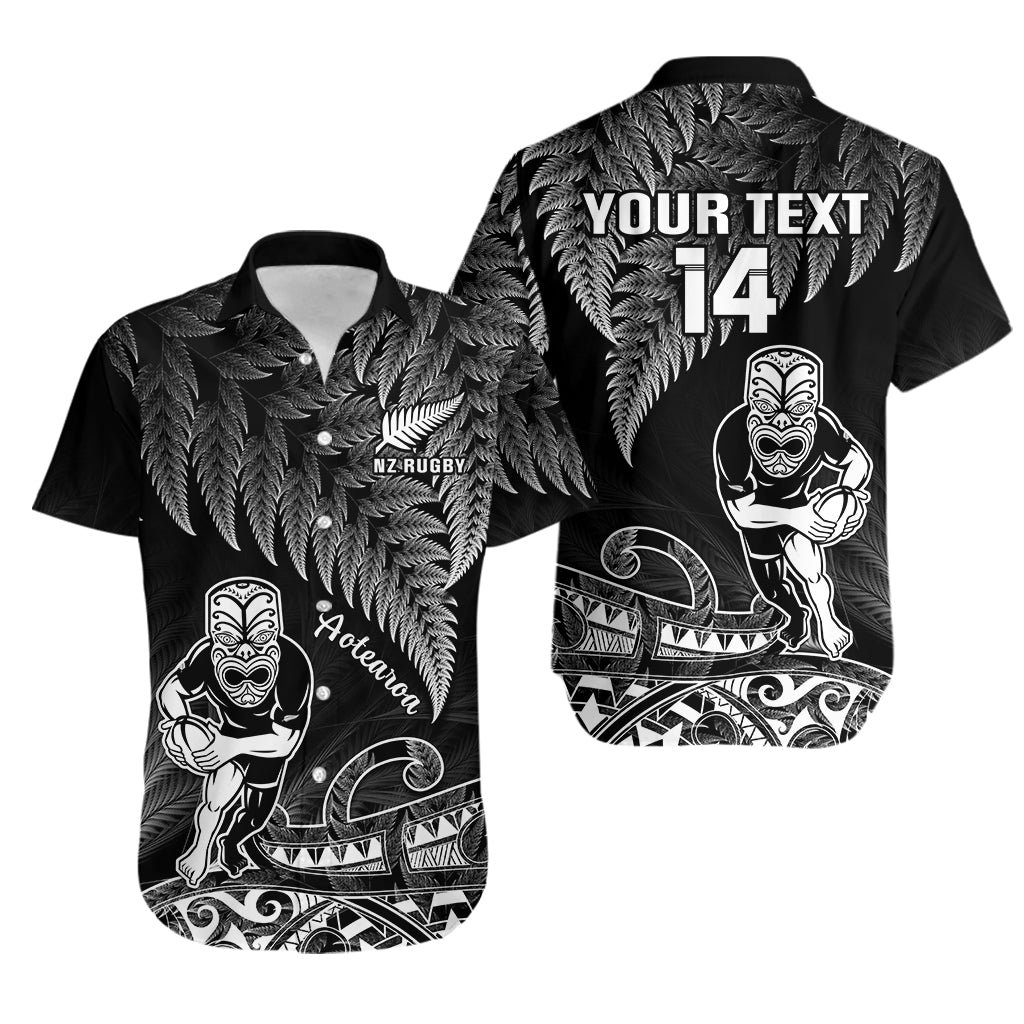 Custom Text And Number New Zealand Silver Fern Rugby Hawaiian Shirt All Black Koru Maori