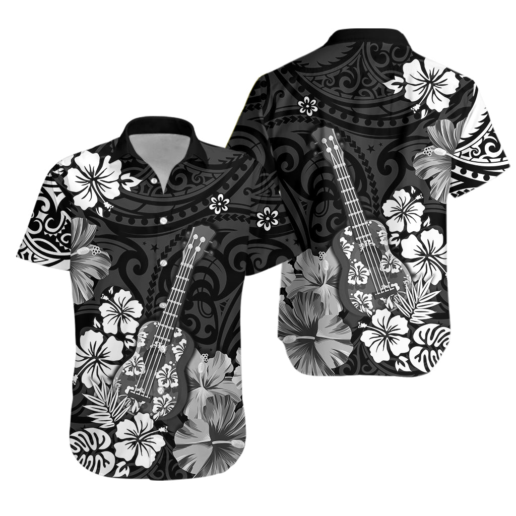 Hawaii Hawaiian Shirt Polynesia Black Ukulele Flowers