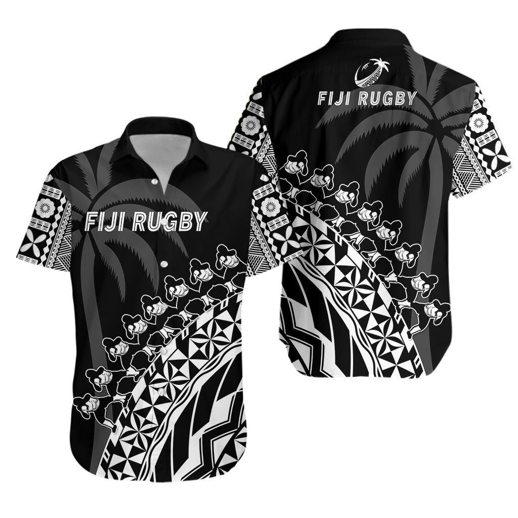 Fiji Rugby Hawaiian Shirt Fijian Cibi Dance Tapa Pattern Black