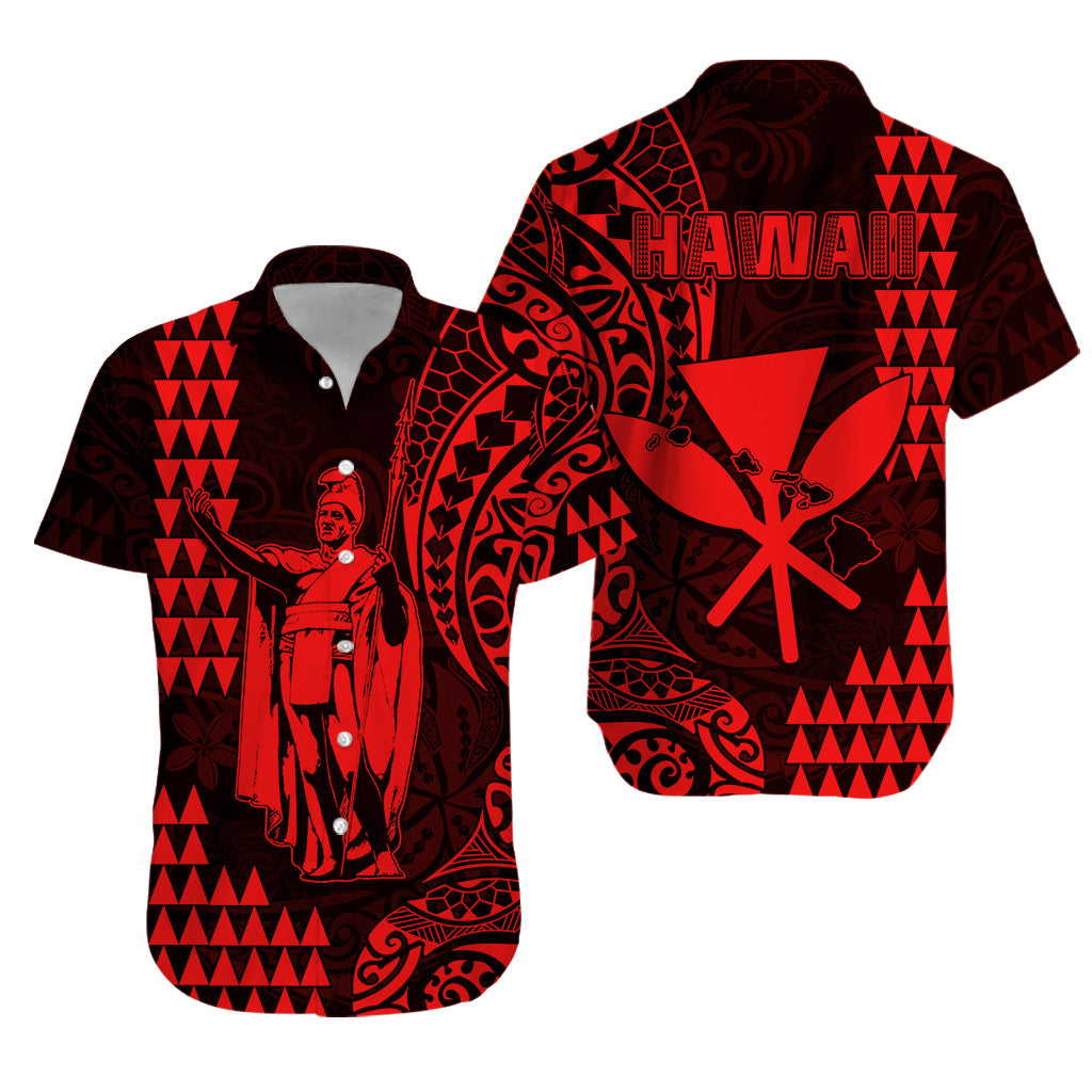 Hawaii Day Kakau Hawaiian Shirt Proud To Be Hawaiian Red King Kamehameha and Kanaka Maoli