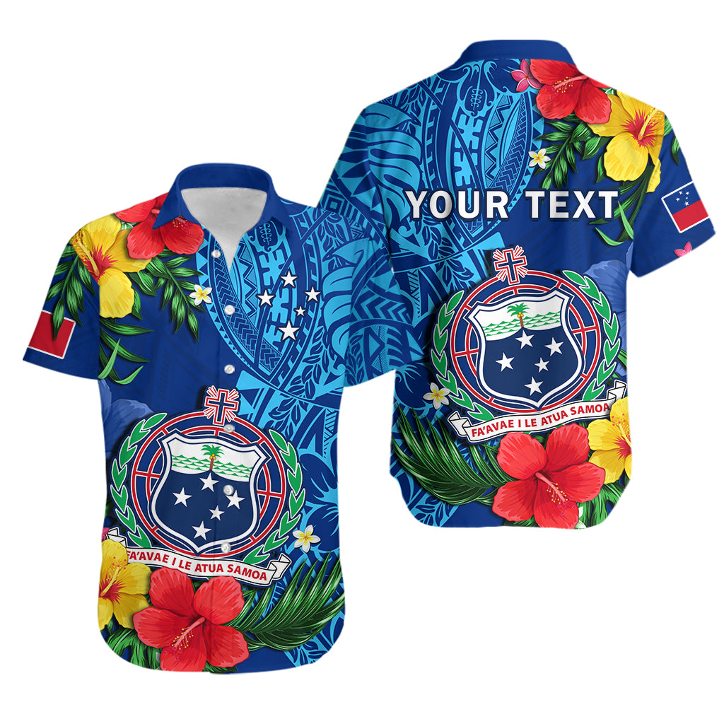 Custom Personalised Samoa Hawaiian Shirt Coat Of Arms Mix Tropical Flowers