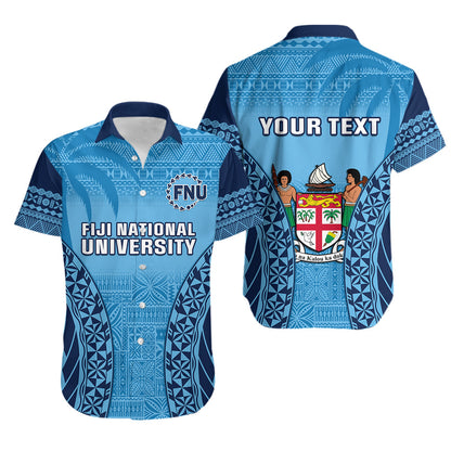 (Custom Personalised) Fiji University Matching Outfit For Couple Combo Dress And Hawaiian Shirt National Fijian Tapa Pattern Blue