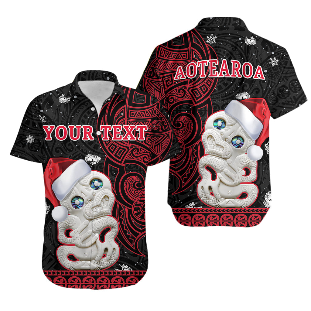 Custom Personalised New Zealand Christmas Hawaiian Shirt Hei Tiki Red Pohutukawa Meri Kirihimete
