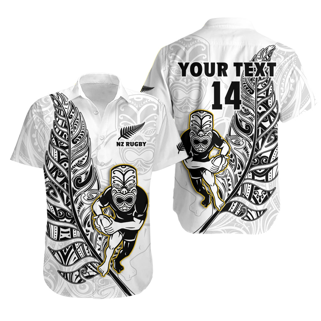 Custom Text And Number New Zealand Silver Fern Rugby Hawaiian Shirt All Black Maori Version White