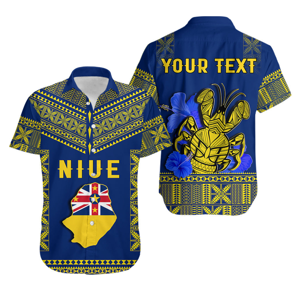 Custom Personalised Niue Hawaiian Shirt Happy Constitution Day Niuean Hiapo Crab With Map
