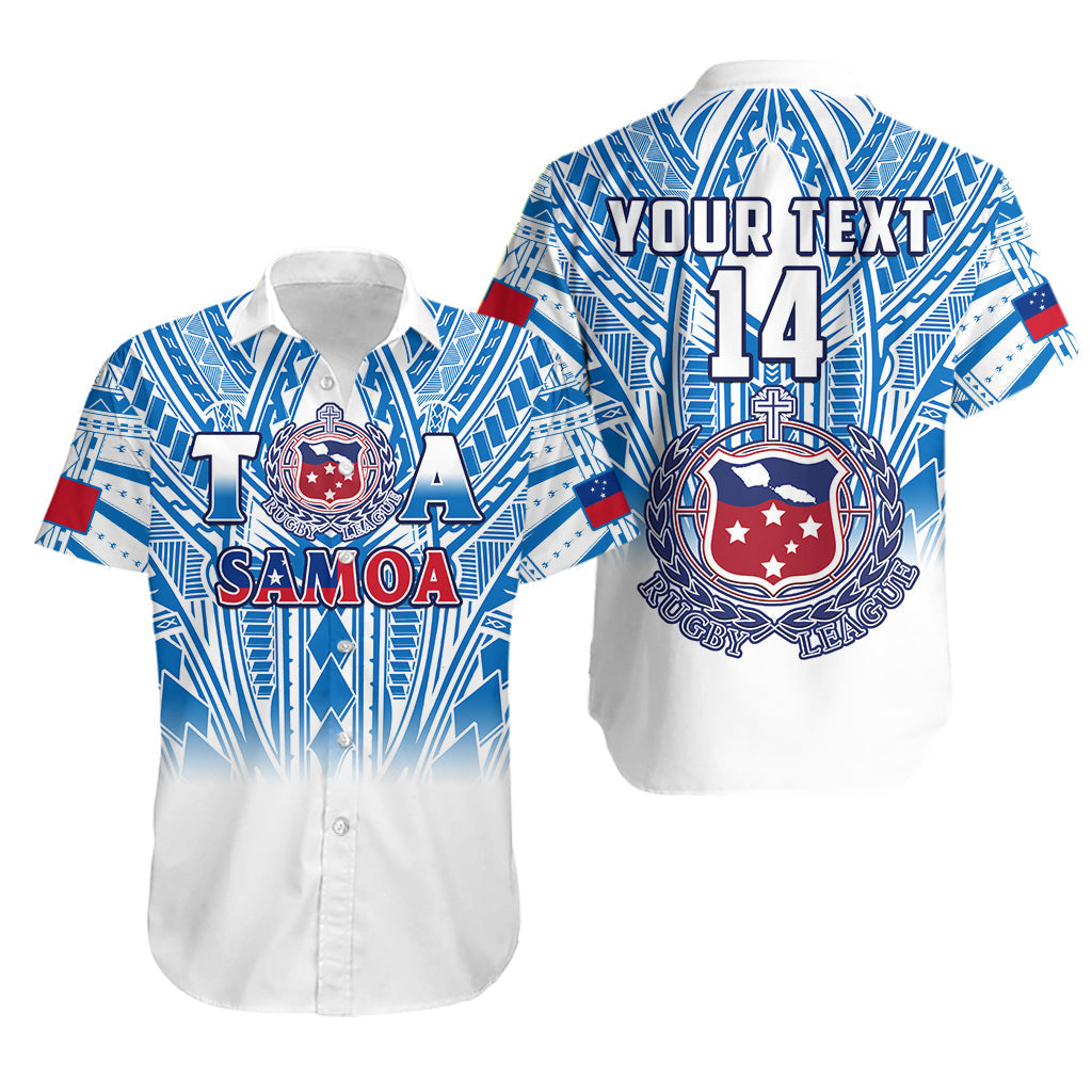 Custom Text And Number Samoa Rugby Samoa Hawaiian Shirt Personalise Toa Samoa Polynesian Pacific White Version