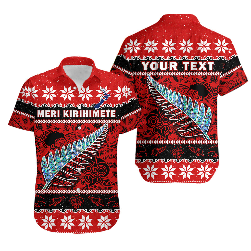 Custom Personalised New Zealand Christmas Hawaiian Shirt Paua Shell Silver Fern Meri Kirihimete