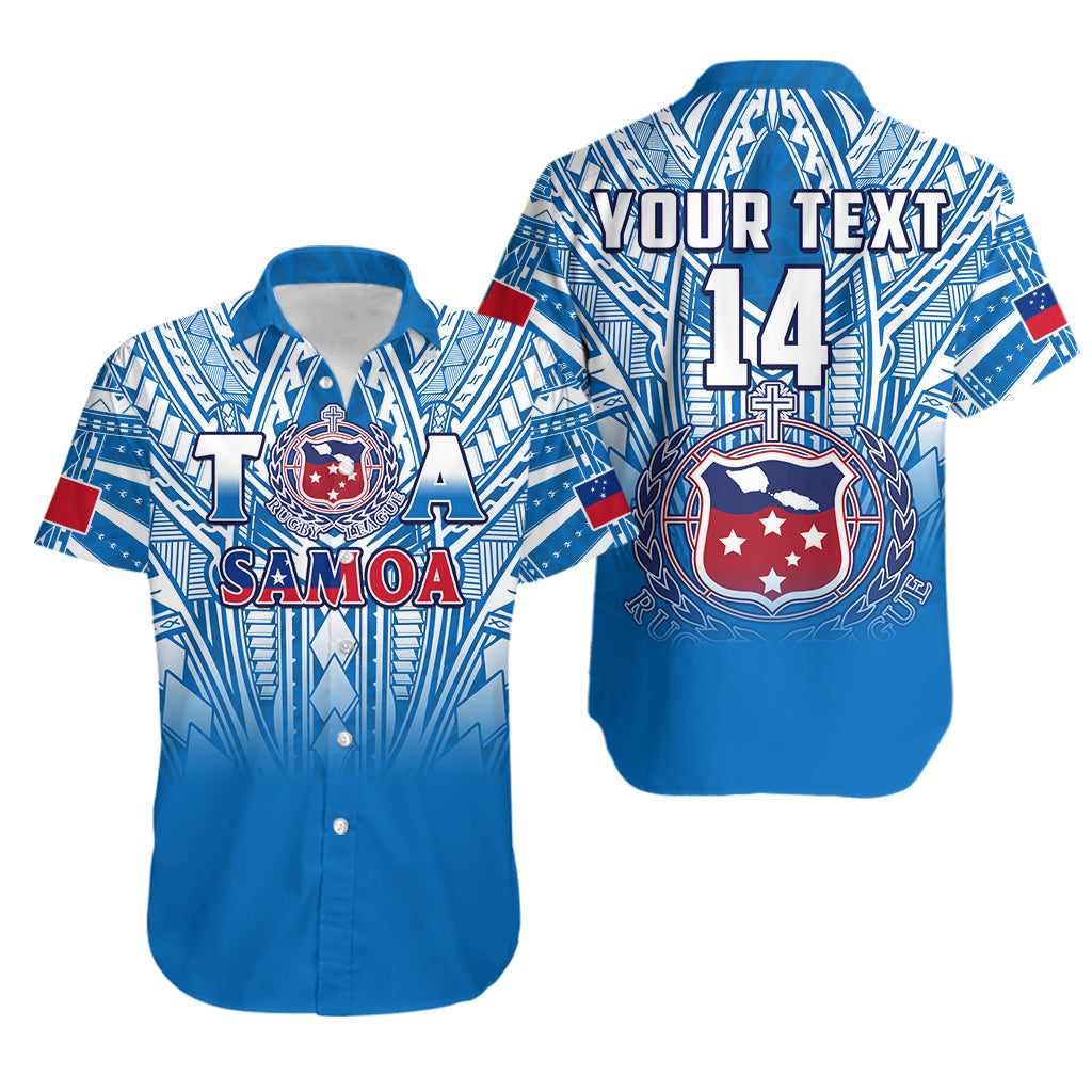 Custom Text And Number Samoa Rugby Samoa Hawaiian Shirt Personalise Toa Samoa Polynesian Pacific Blue Version