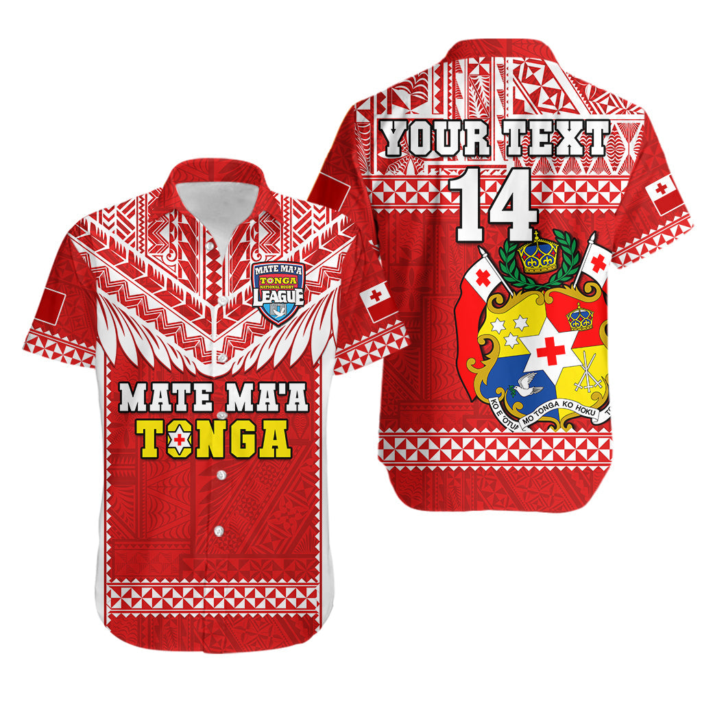 Custom Text And Number Tonga Rugby Hawaiian Shirt Mate Maa Tonga Pacific Ngatu White