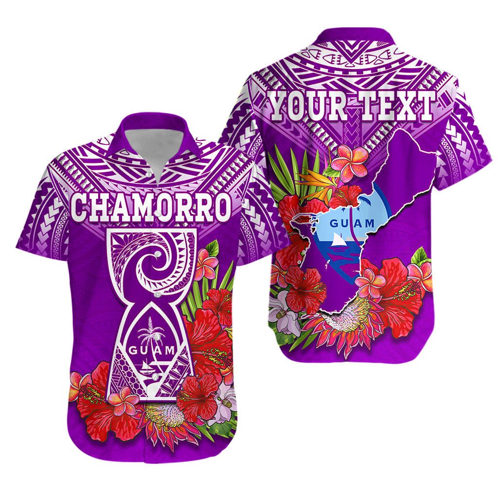Custom Personalised Guam Chamorro Hawaiian Shirt Guaman Latte Stone Tropical Flowers Purple Version